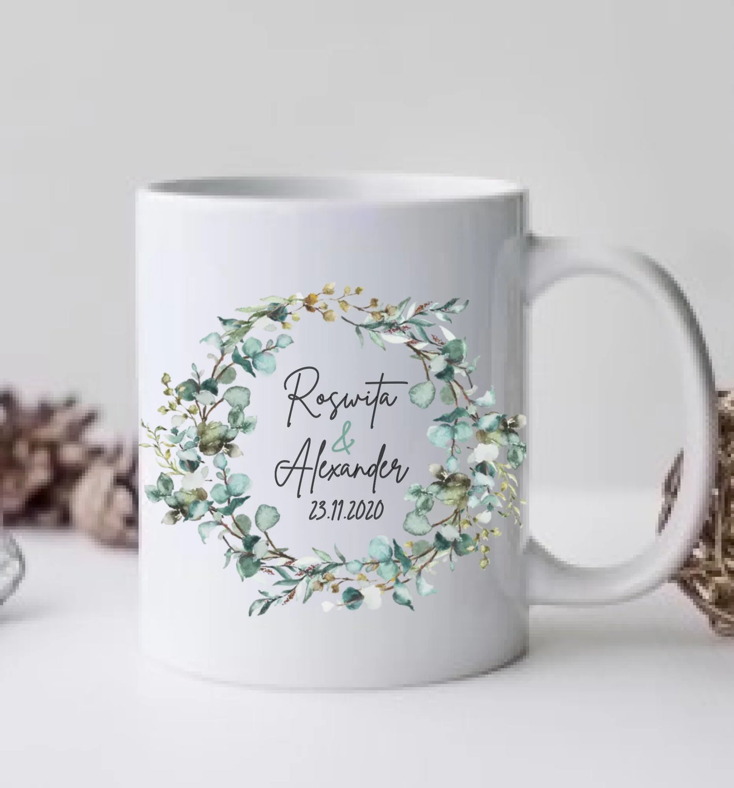 Personalisierte Hochzeitsgeschenk Tasse Eukalyptus Brautpaar, Ehepaar - Geschenk Hochzeit 2