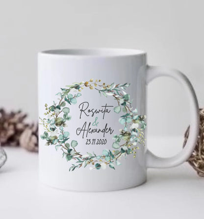 Personalisierte Hochzeitsgeschenk Tasse Eukalyptus Brautpaar, Ehepaar - Geschenk Hochzeit 2