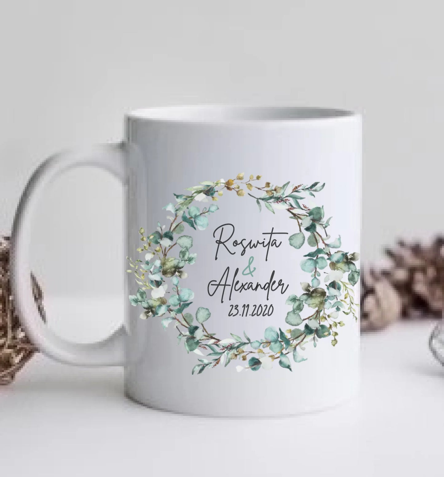 Personalisierte Hochzeitsgeschenk Tasse Eukalyptus Brautpaar, Ehepaar - Geschenk Hochzeit 2