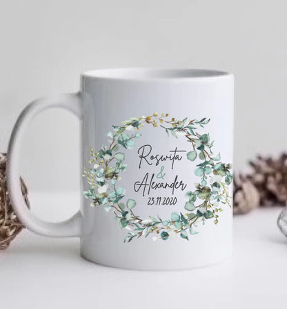 Personalisierte Hochzeitsgeschenk Tasse Eukalyptus Brautpaar, Ehepaar - Geschenk Hochzeit 2