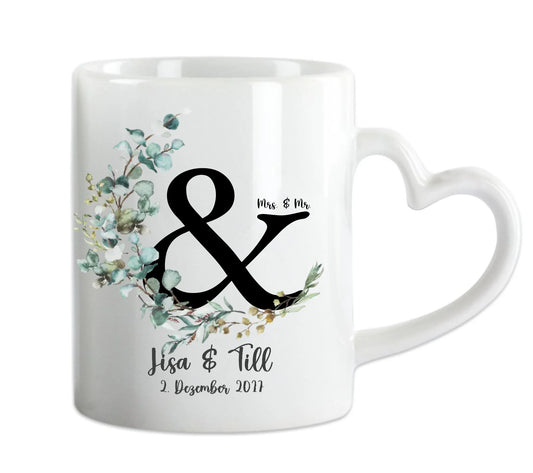 Personalisierte Hochzeitstasse Hochzeitsgeschenk Kranz Brautpaar, Kaffeebecher - Geschenk Hochzeit