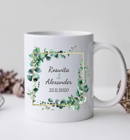 Personalisierte Hochzeitsgeschenk Tasse Eukalyptus Brautpaar, Ehepaar - Geschenk Hochzeit 3