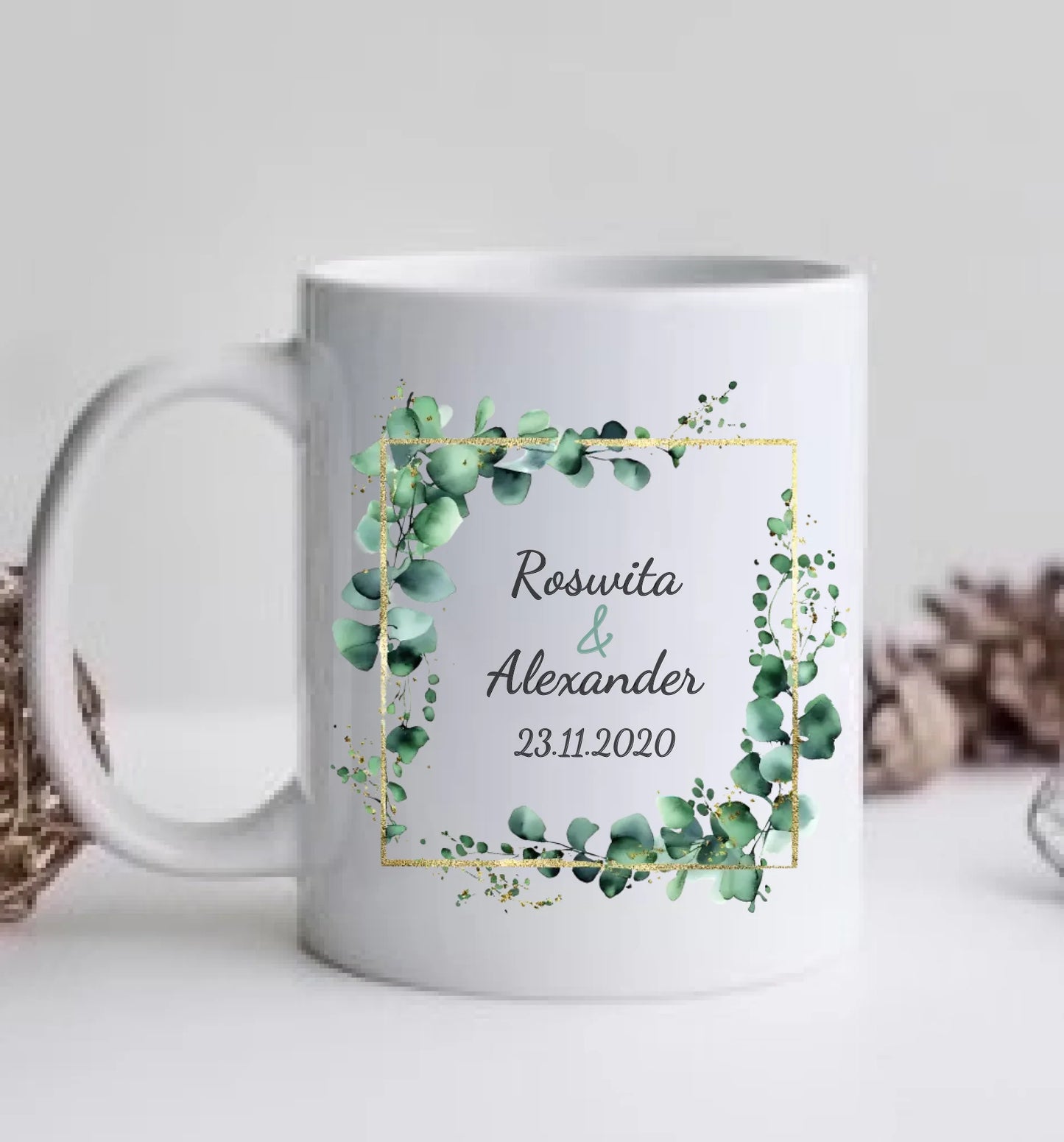 Personalisierte Hochzeitsgeschenk Tasse Eukalyptus Brautpaar, Ehepaar - Geschenk Hochzeit 3