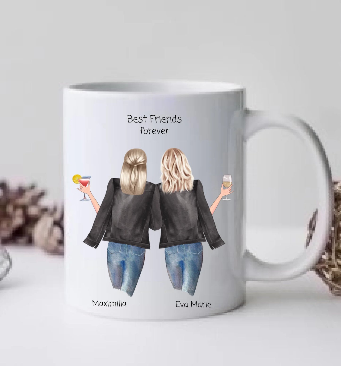 2 Beste Freundinnen Tasse personalisiert - Beste Freundin Geburtstagsgeschenk