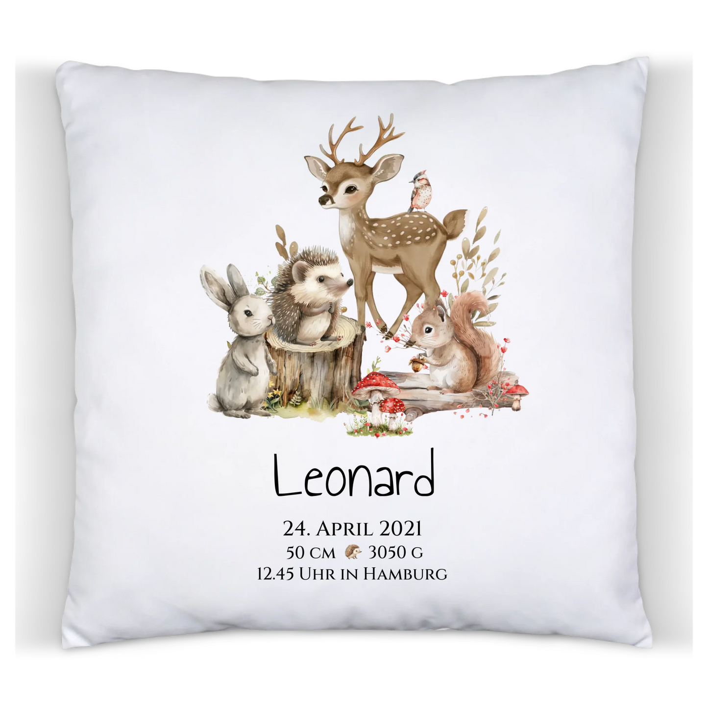 Personalisiertes Kinderposter Geschenk zur Geburt und Taufe | Waldtiere Kissen & Kinderdecke