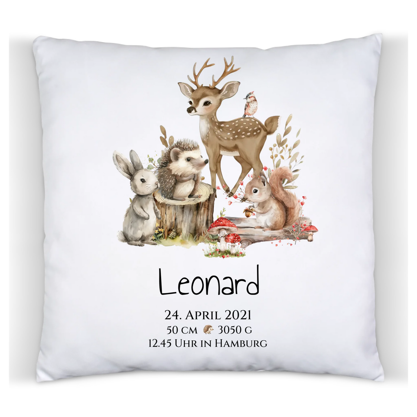 Personalisiertes Kinderposter Geschenk zur Geburt und Taufe | Waldtiere Kissen & Kinderdecke