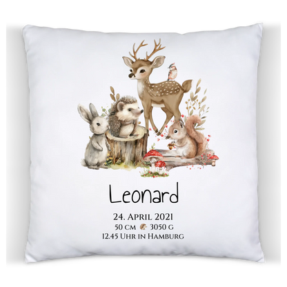Personalisiertes Kinderposter Geschenk zur Geburt und Taufe | Waldtiere Kissen & Kinderdecke