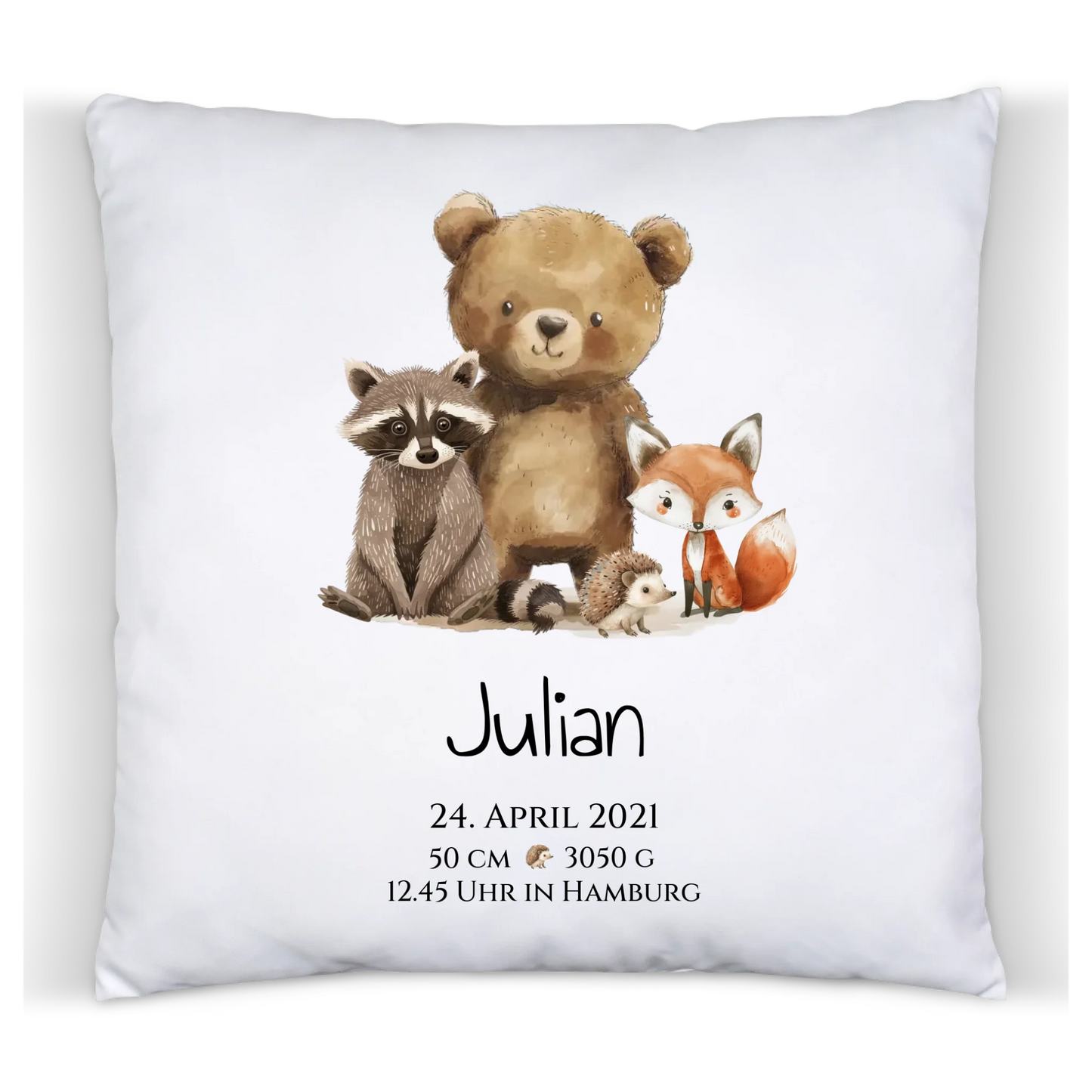 Personalisiertes Kinderposter Geschenk zur Geburt und Taufe - Waldtiere Kinderkissen & Kinderdecke