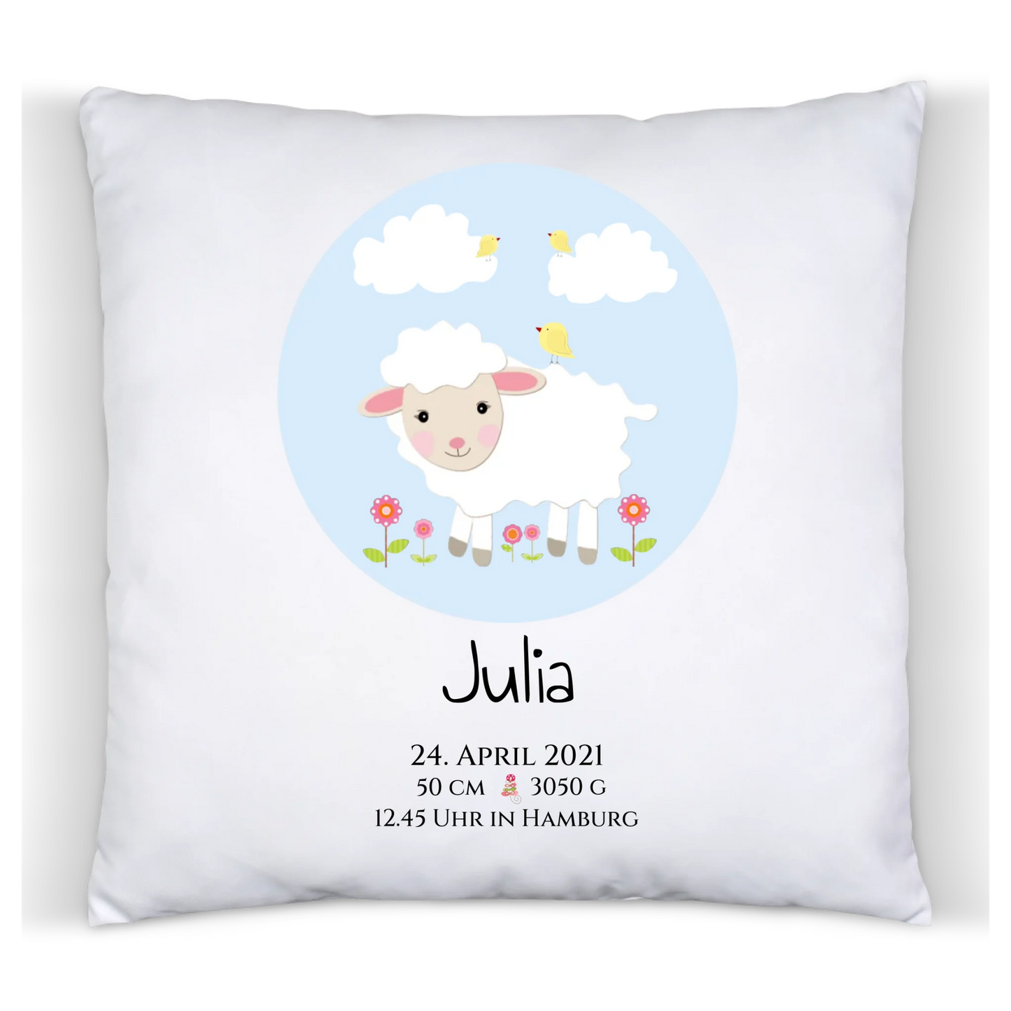 Personalisiertes Geschenk zur Geburt und Taufe | Schäfchen - Kinderposter - Kissen - Kinderdecke