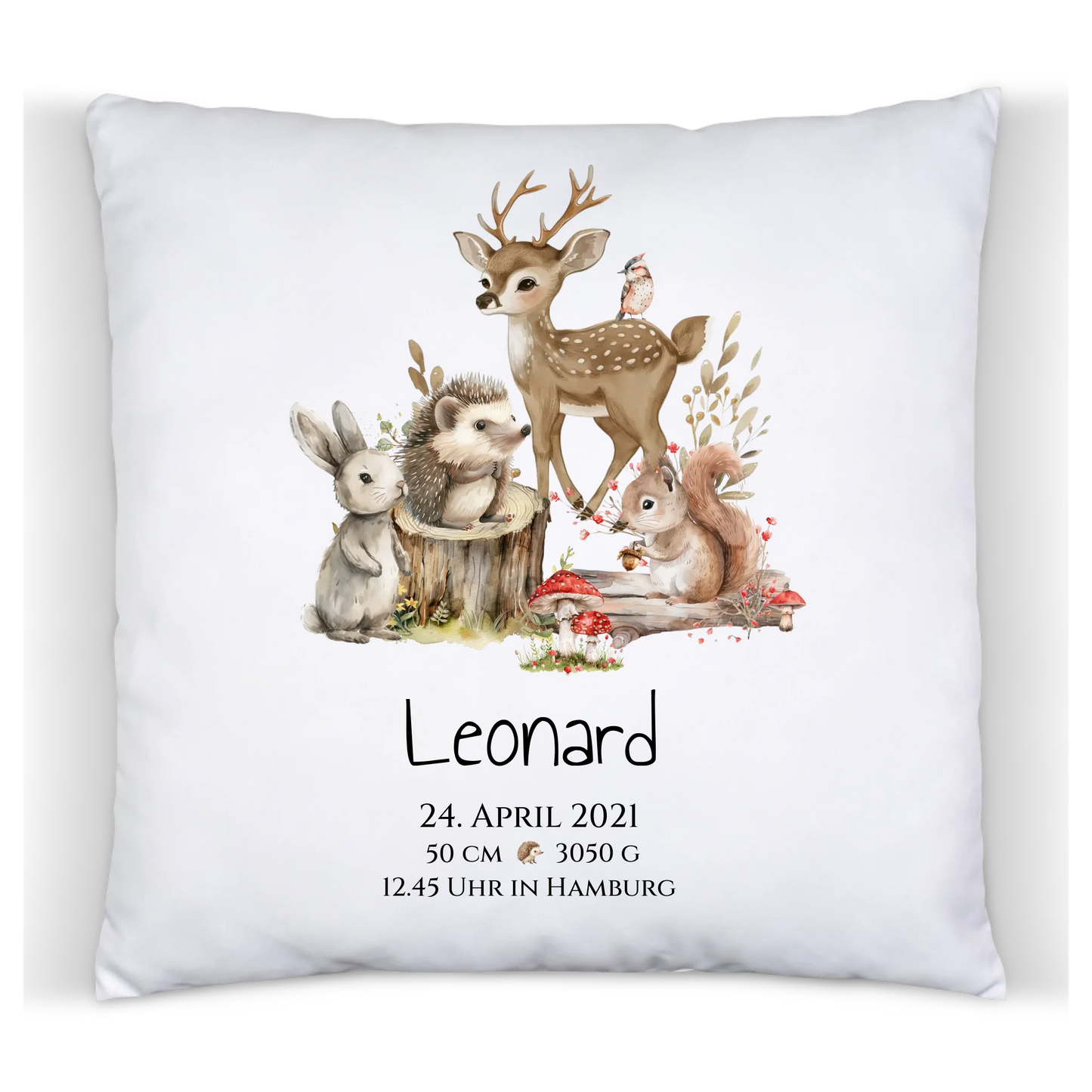Personalisierte Kinderdecke Geschenk zur Geburt und Taufe | Waldtiere Kissen & Kinderposter