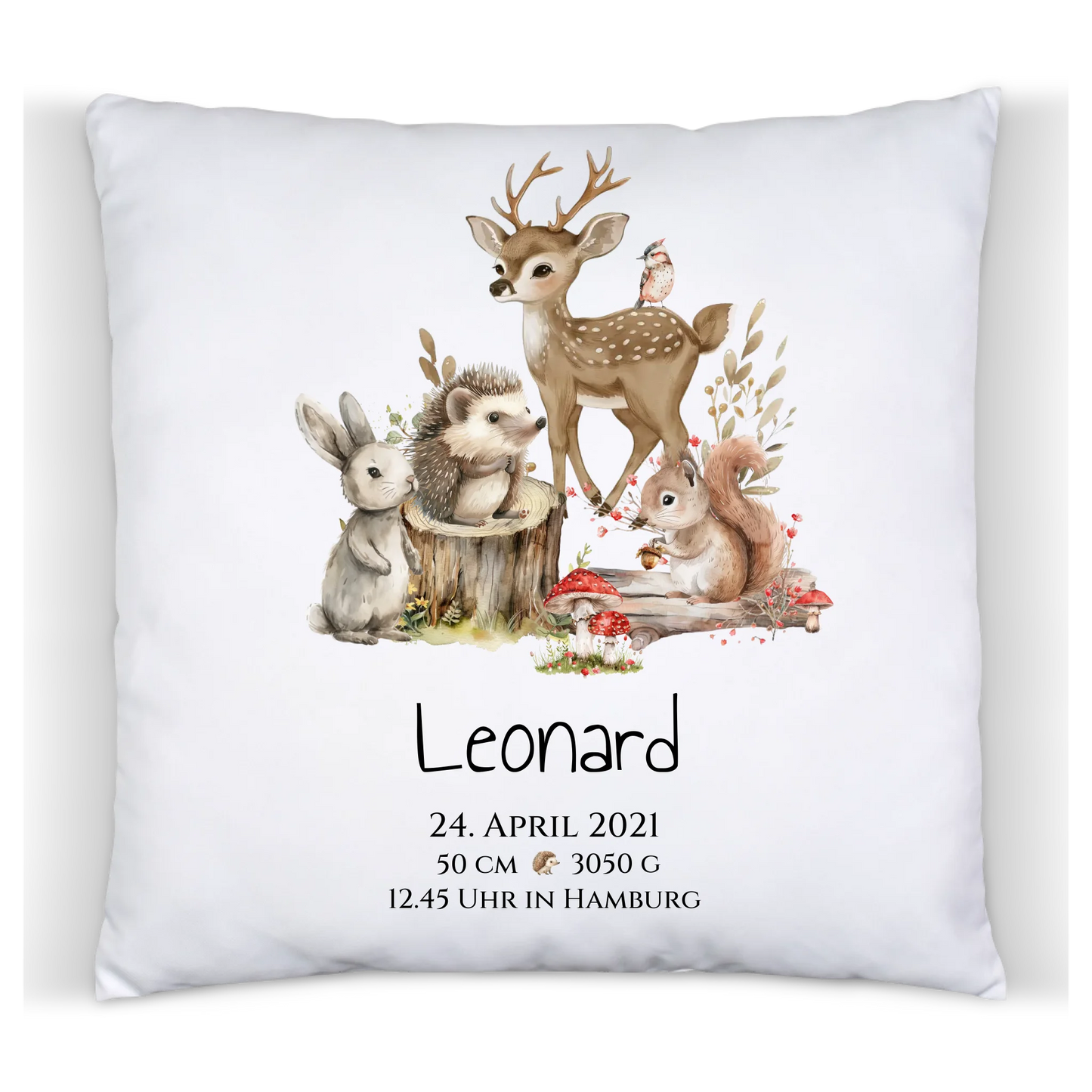 Personalisiertes Kinder Kissen Geschenk zur Geburt und Taufe | Waldtiere Kissen & Kinderdecke