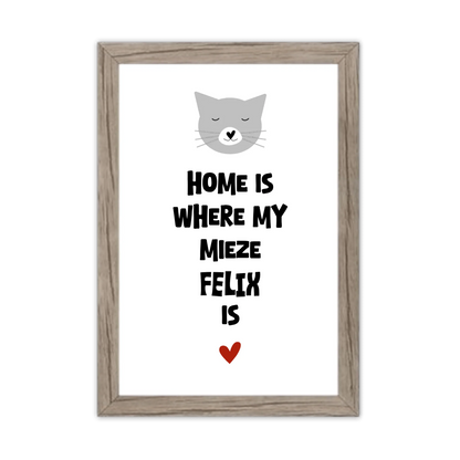 "Home is where my cat is" Katzenposter personalisiert - Geburtstagsgeschenk & Weihnachtsgeschenk - Zeitraum-Kunstdruck