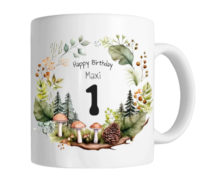 Kindertasse Wald, Natur, Personalisierte Tasse Geschenk, Geburtstagstasse mit Namen und Text