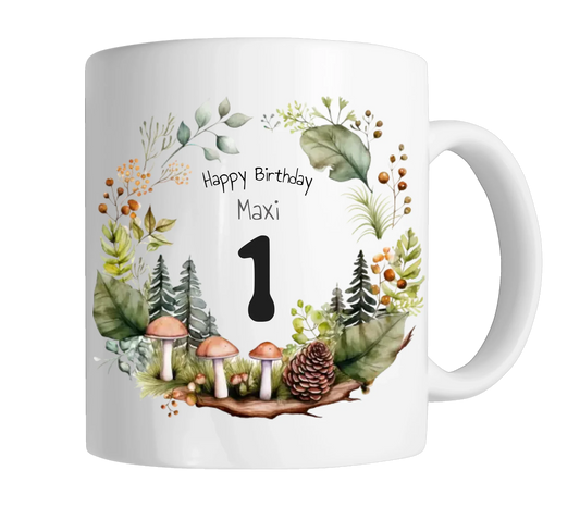 Kindertasse Wald, Natur, Personalisierte Tasse Geschenk, Geburtstagstasse mit Namen und Text