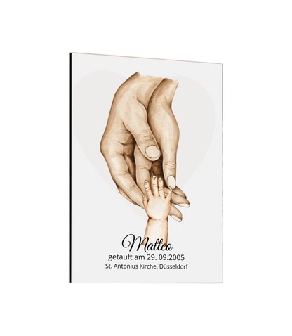 Taufgeschenk mit Namen und Datum | Tasse / Teller / Poster | Personalisiertes Babygeschenk | Geschenk zur Taufe | Geburtsgeschenk | Hände