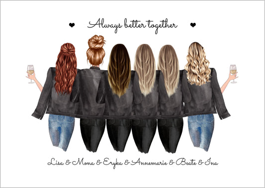 6 beste Freundinnen Poster Geschenk mit Spruch personalisiert - Beste Freundin Bild Geburtstagsgeschenk personalsiert