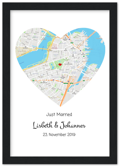Personalisiertes Hochzeitsgeschenk - Poster im MAP-STYLE - Geschenkidee Hochzeit Herz - Hochzeitstaggeschenk - Valentinstaggeschenk