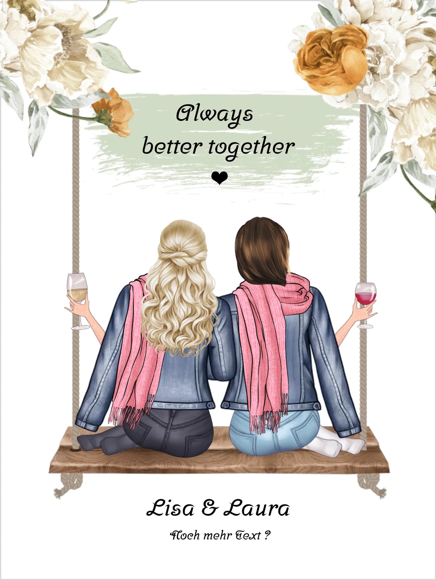 Geschenk Freundin Geburtstag Bild Poster personalisiert | 2 Freundinnen Bild Geschenk | Geburtstagsgeschenk Schwester, Mama, Kollegin