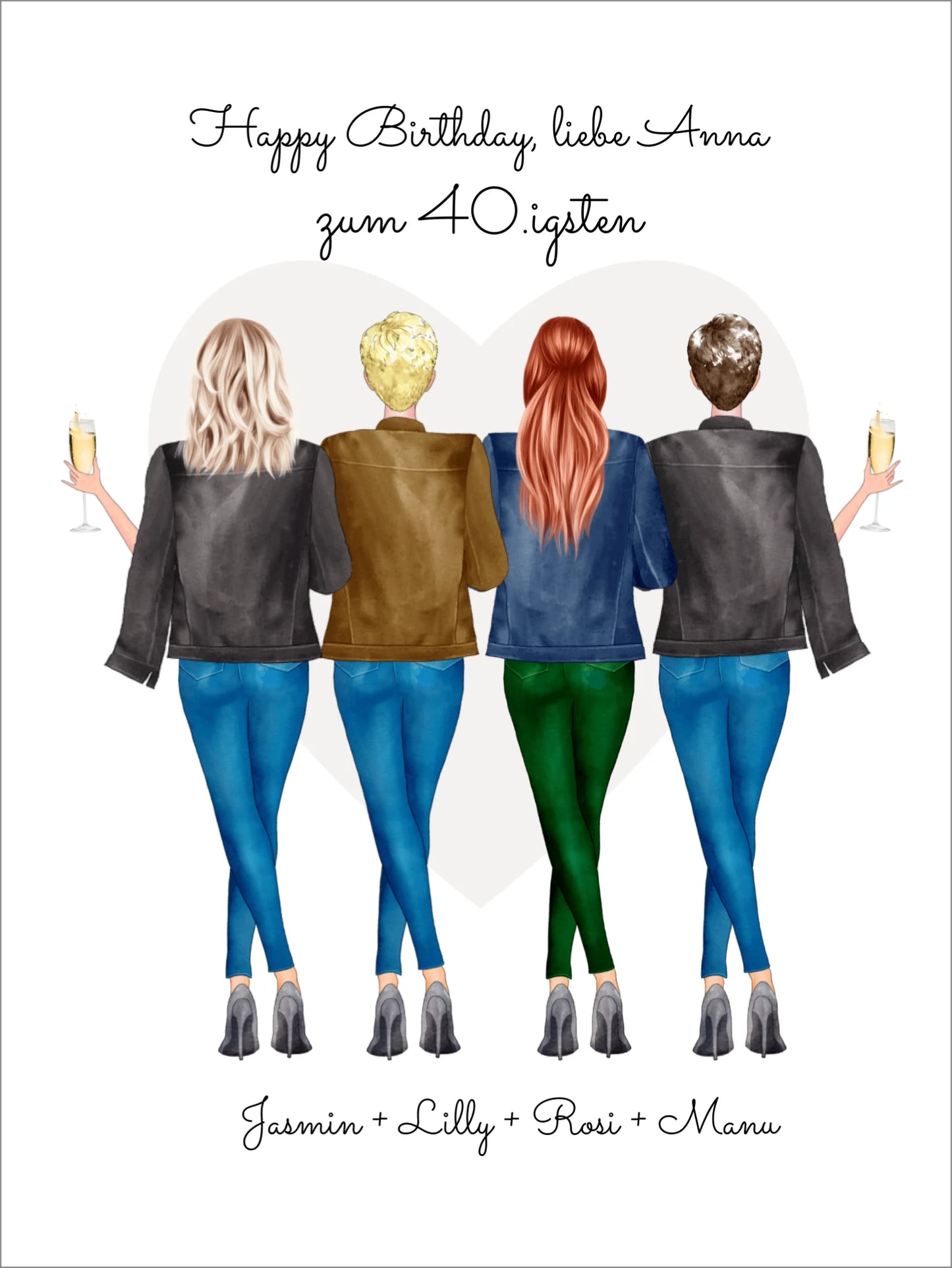 Geschenk Freundin Geburtstag Bild Poster personalisiert | 4 Freundinnen Bild Geschenk | Glückwunsch Geschenk beste Freundin