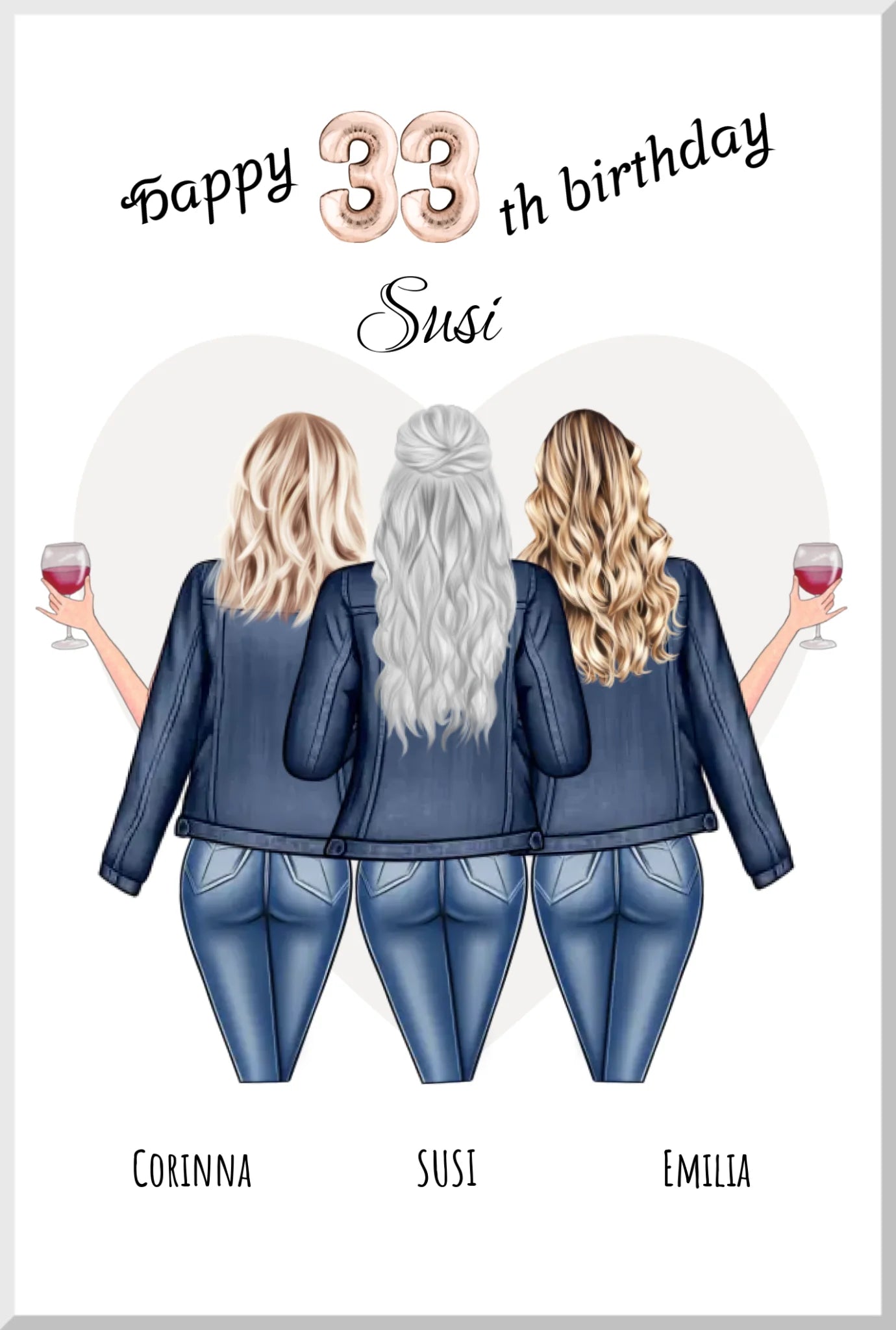 3 Freundinnen Bild | Poster Freundinnen Geschenk personalisiert | Geburtstagsgeschenk beste Freundin, Schwester, Mama