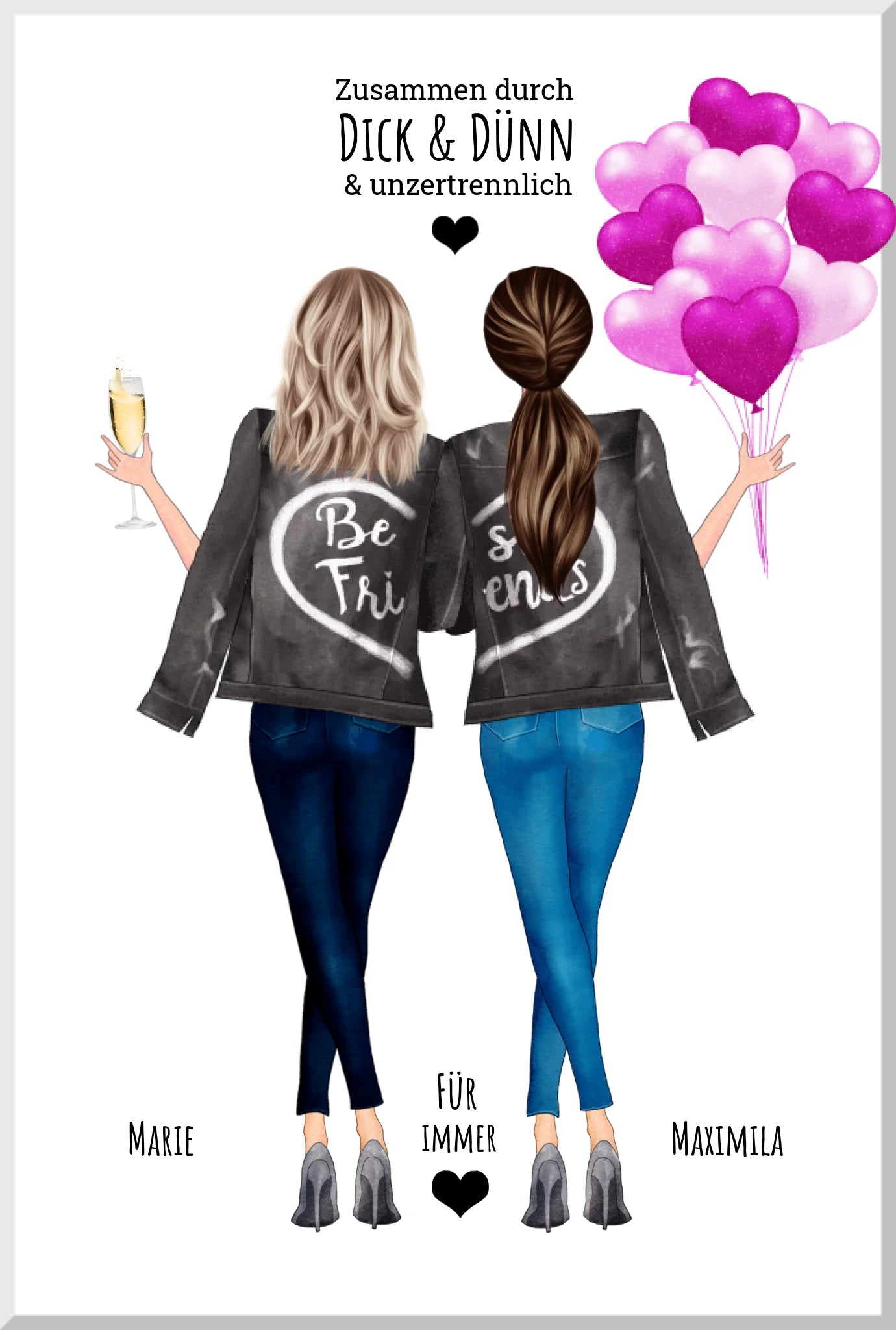 Geschenk Beste Freundin - 2 Freundinnen Poster personalisiert - Bild 2 Freundinnen, Geburtstagsgeschenk Freundin, Schwester