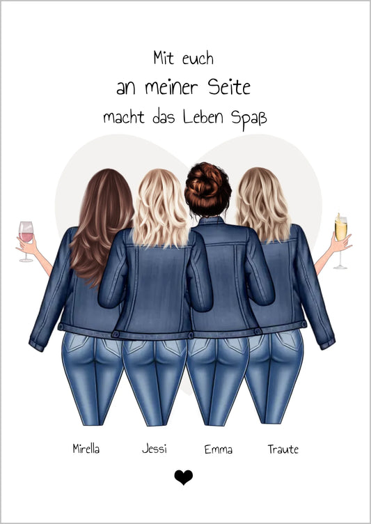 4 beste Freundinnen Poster - Personalisiertes beste Freundin Bild Geschenk - Geburtstagsgeschenk & Weihnachtsgeschenk