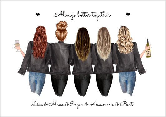 5 beste Freundinnen personalisiertes Geschenk Poster mit Spruch - Freundinnen Bild Geschenkidee zum Geburtstag