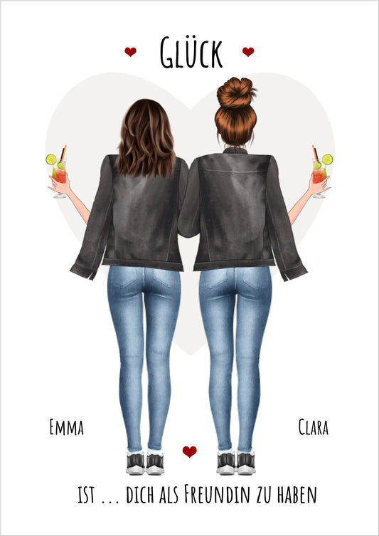 2 beste Freundinnen Poster Geschenk personalisiert - Glück ist - Bild Geschenk - Geburtstagsgeschenk