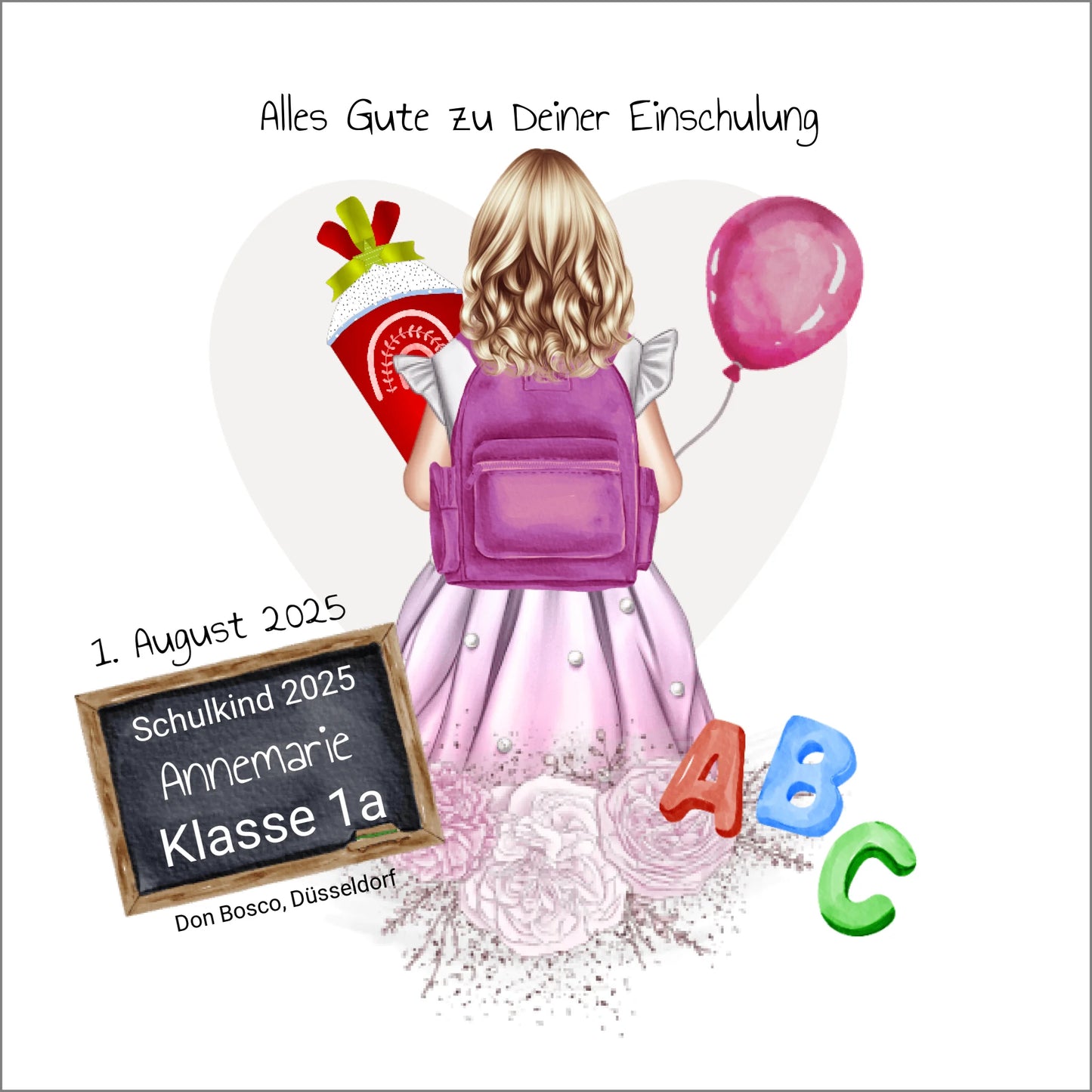 Personalisiertes Poster Geschenk - Einschulungsgeschenk Schulkind 2025 Mädchen