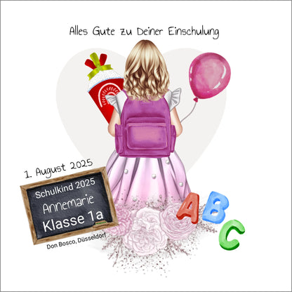 Personalisiertes Poster Geschenk - Einschulungsgeschenk Schulkind 2025 Mädchen