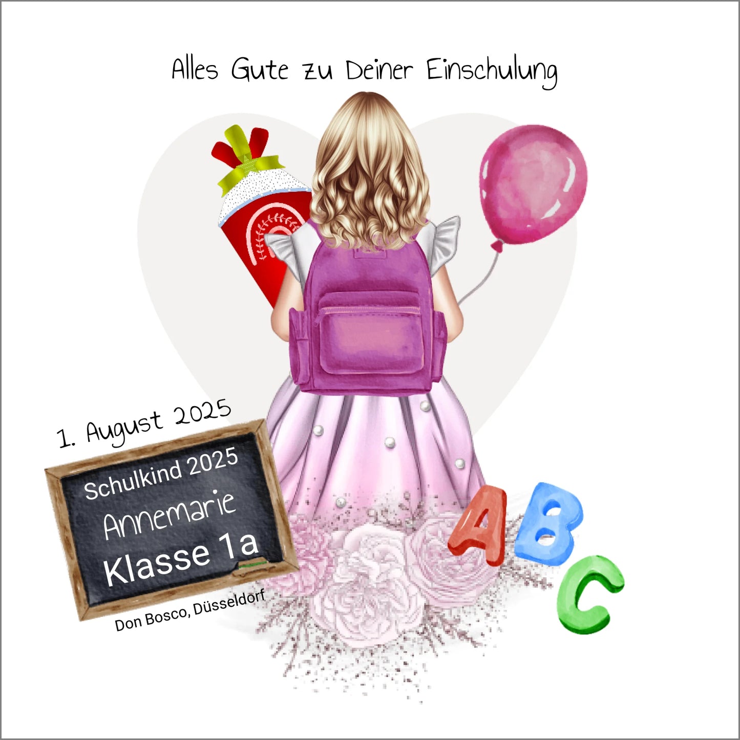 Personalisiertes Poster Geschenk - Einschulungsgeschenk Schulkind 2025 Mädchen