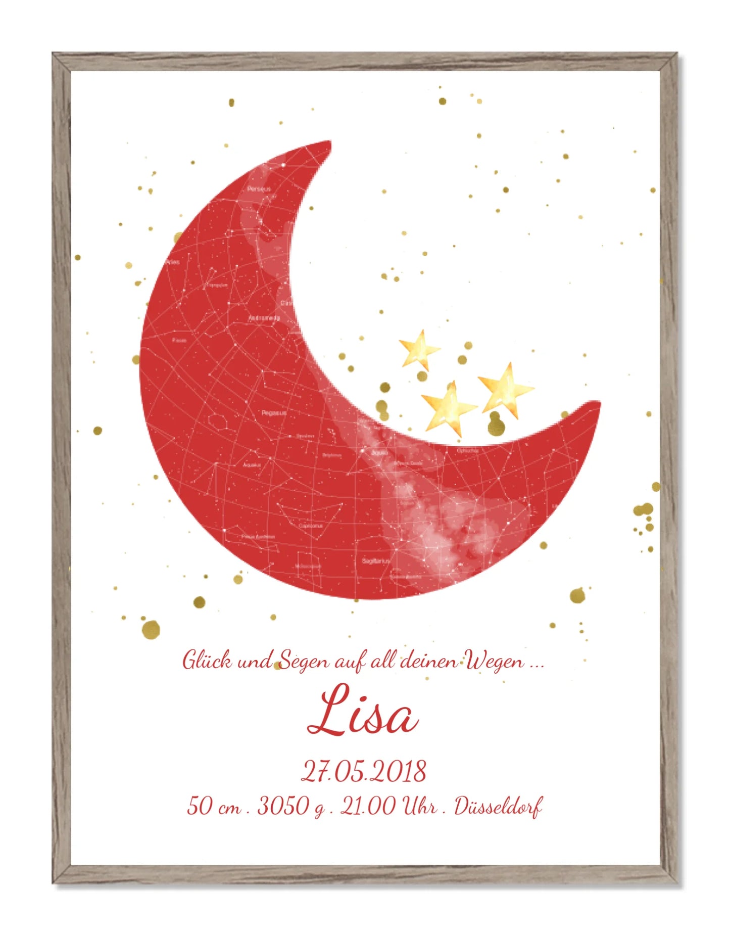 Geburtsgeschenk & Taufgeschenk Geburtsanzeige |  Sternenhimmel Poster Sternkarte Design | Babygeschenk zur Geburt, zur Taufe | Mädchen