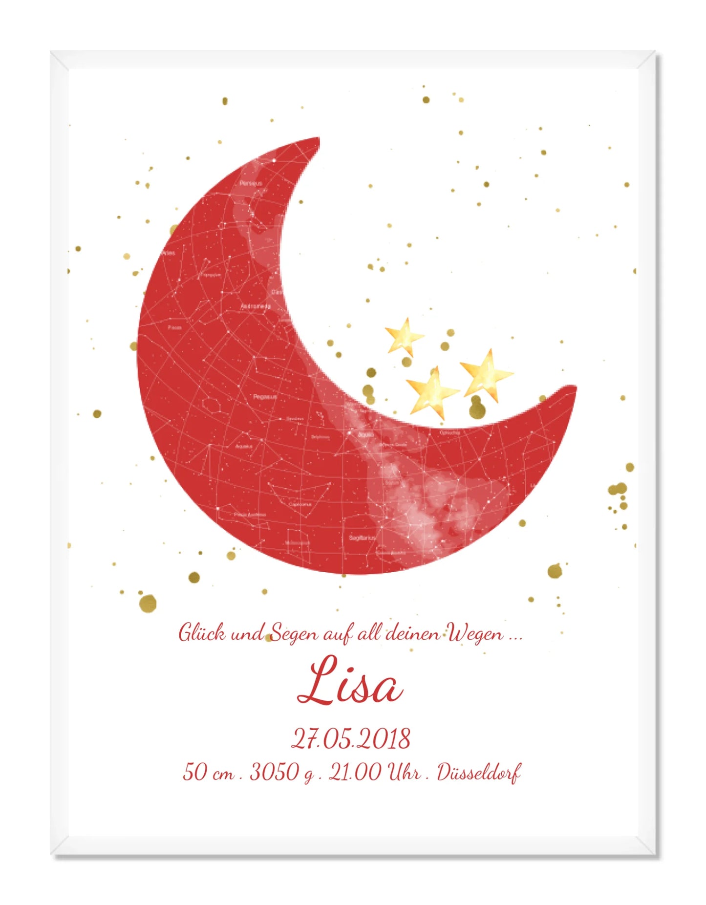 Geburtsgeschenk & Taufgeschenk Geburtsanzeige |  Sternenhimmel Poster Sternkarte Design | Babygeschenk zur Geburt, zur Taufe | Mädchen