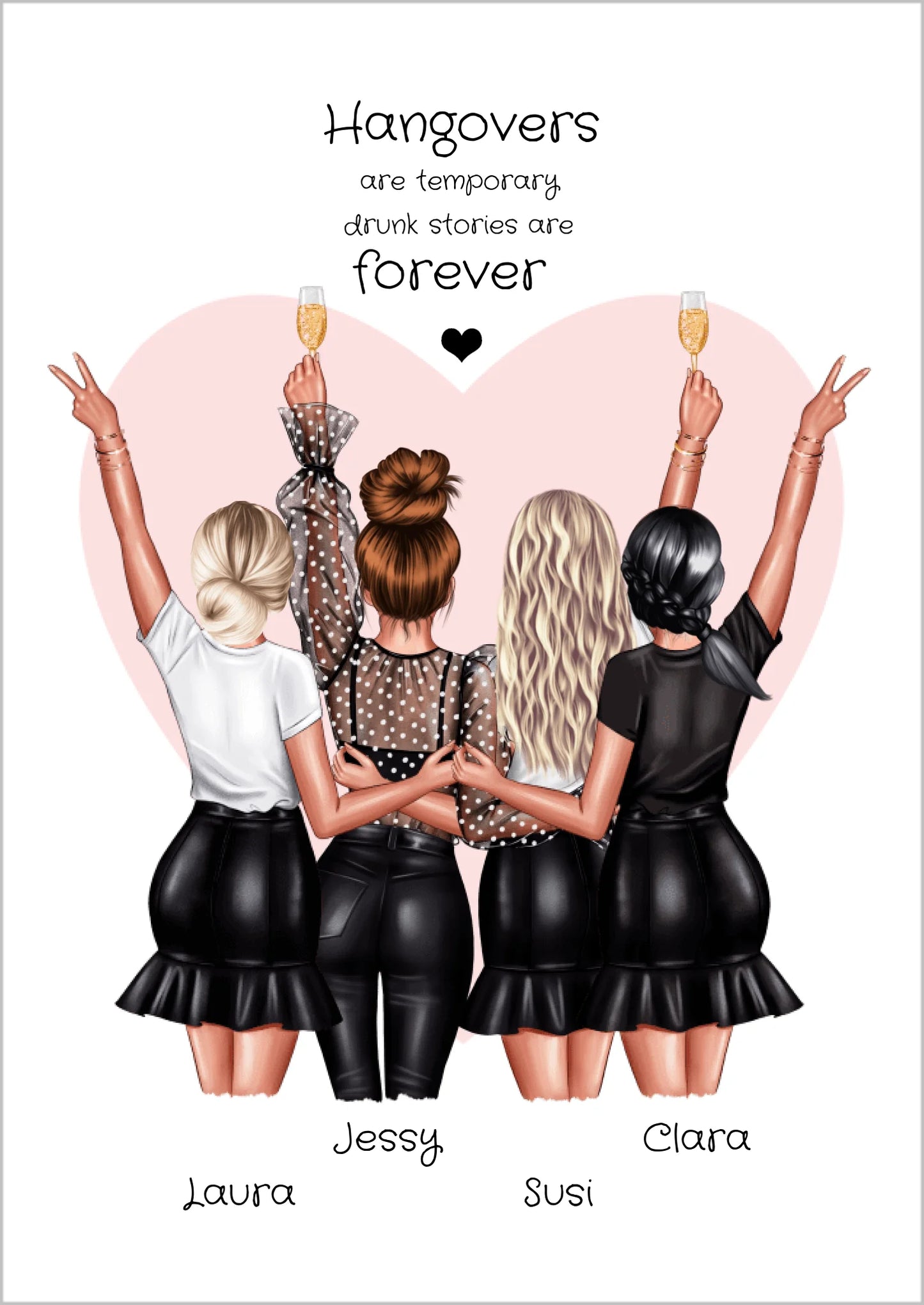 4 beste Freundinnen Geschenk "hangovers" Personalisiertes Poster für 4 Frauen