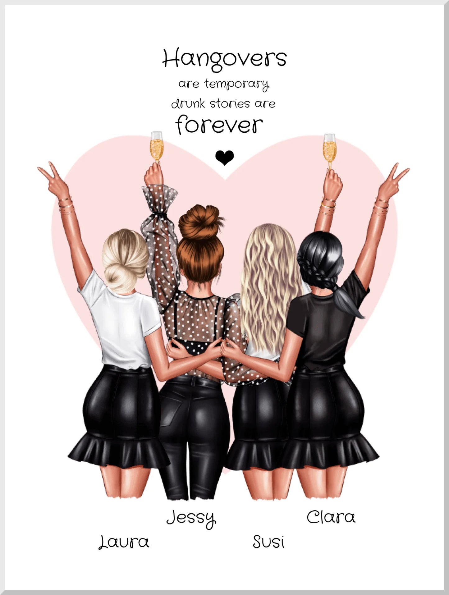 4 beste Freundinnen Geschenk "hangovers" Personalisiertes Poster für 4 Frauen