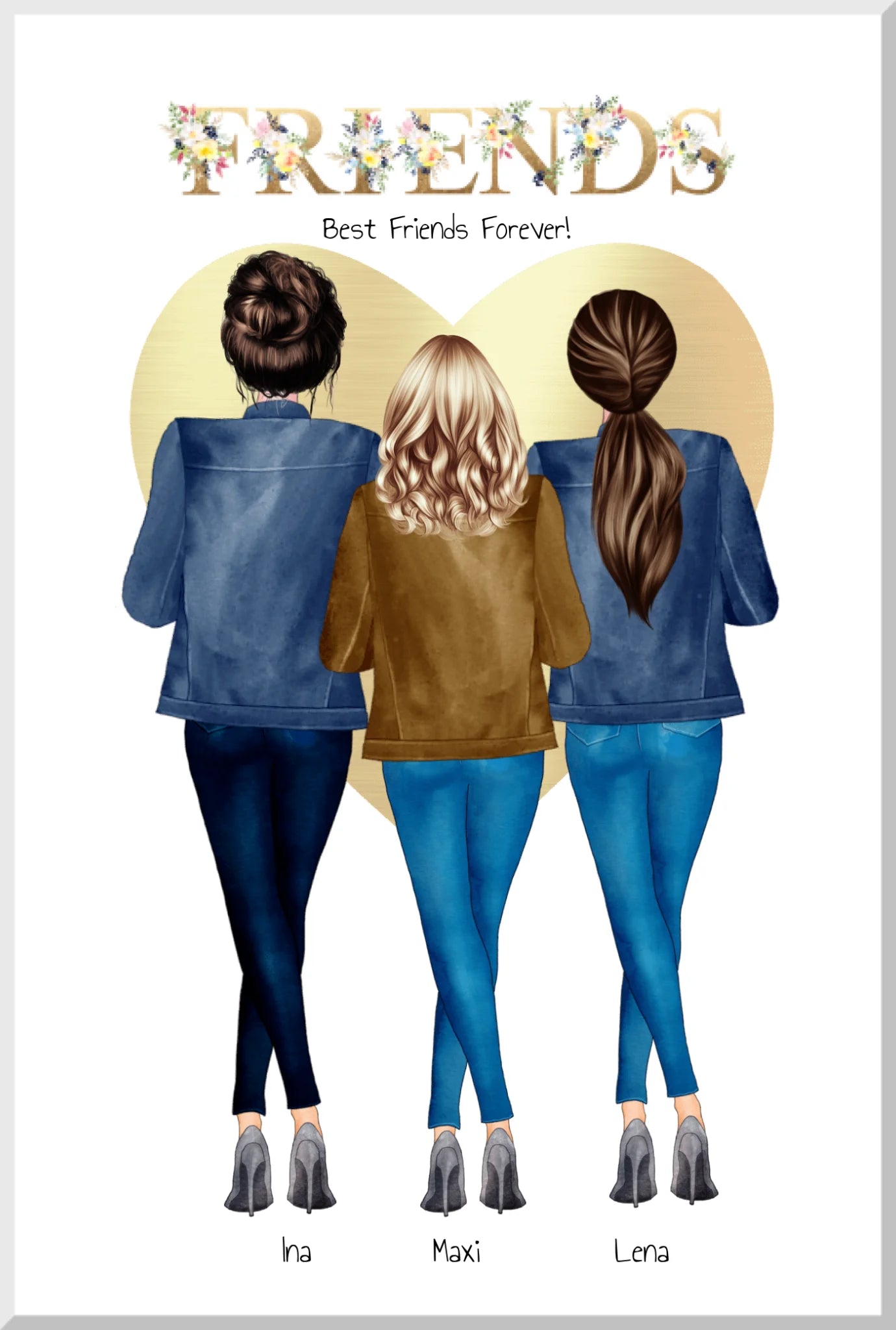 Geburtstagsgeschenk 3 beste Freundinnen Bild | Poster Freundin Geschenk personalisiert | Geburtstag Schwester, Mama, Kollegin