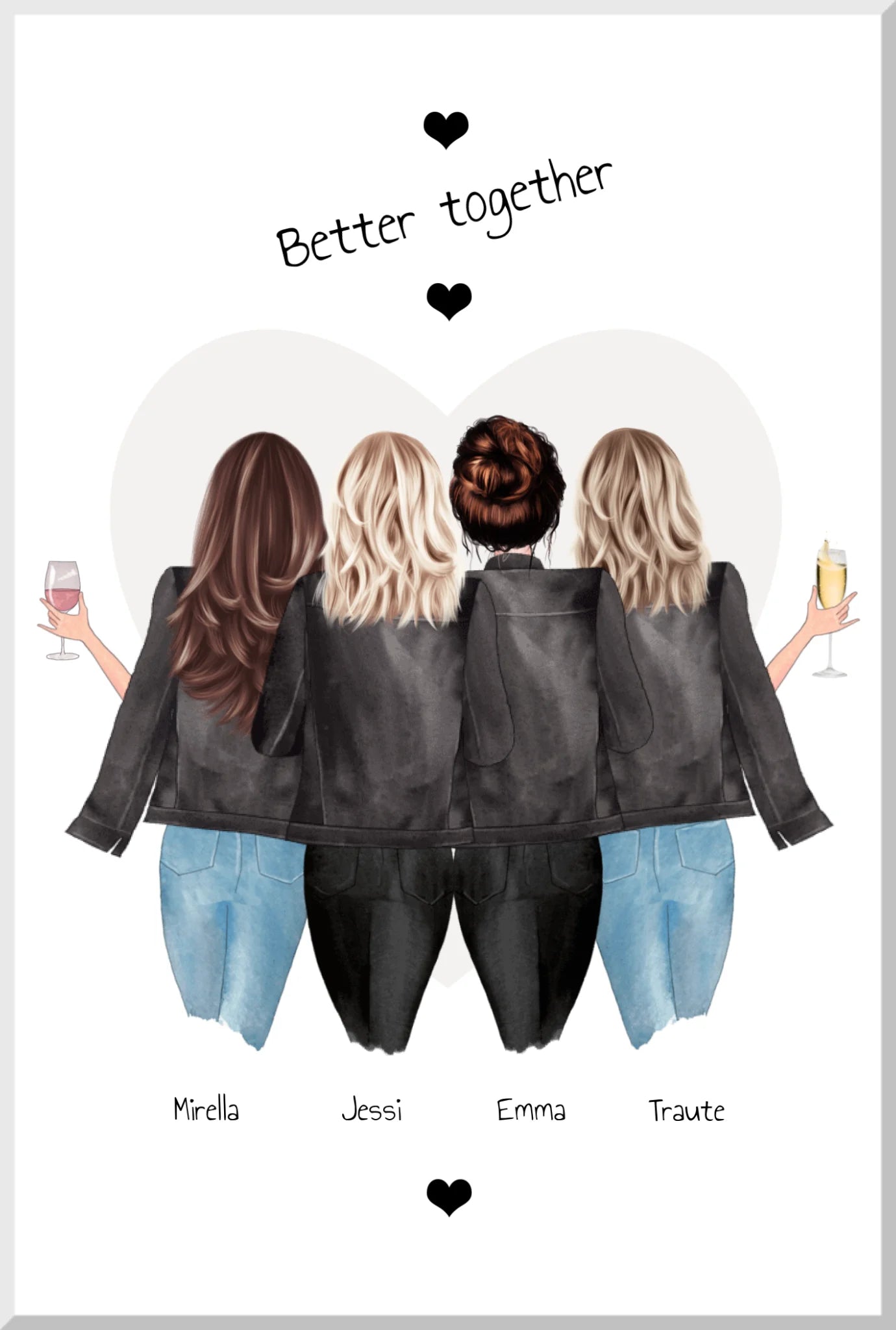 4 Freundinnen Bild | Poster Freundin Geschenk Geburtstagsgeschenk | Geburtstag beste Freundin, Schwester, Mama, Kollegin