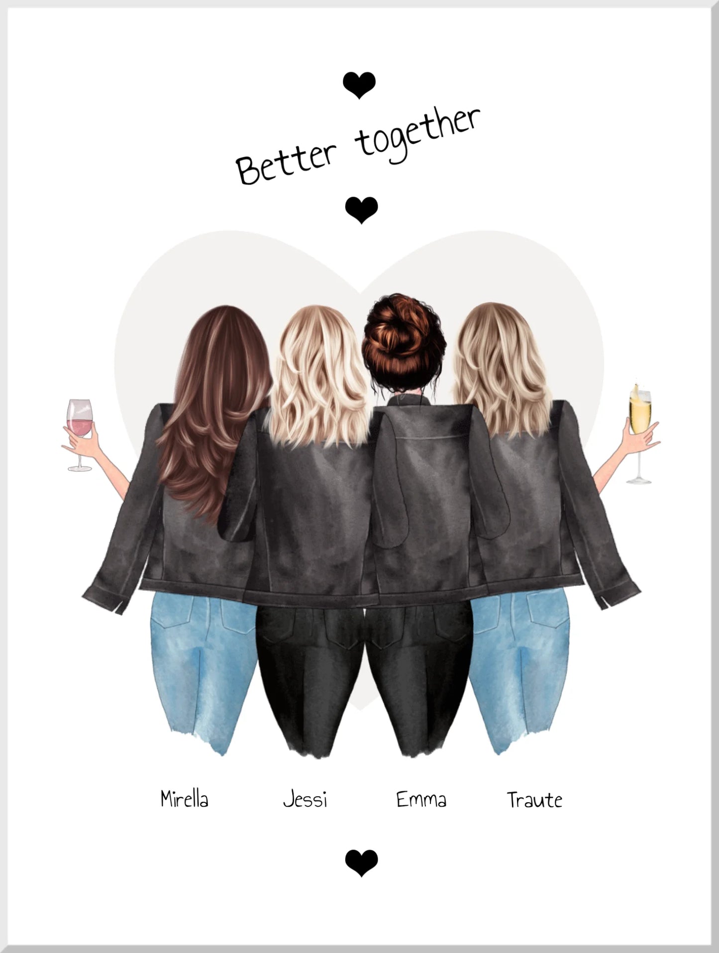 4 Freundinnen Bild | Poster Freundin Geschenk Geburtstagsgeschenk | Geburtstag beste Freundin, Schwester, Mama, Kollegin