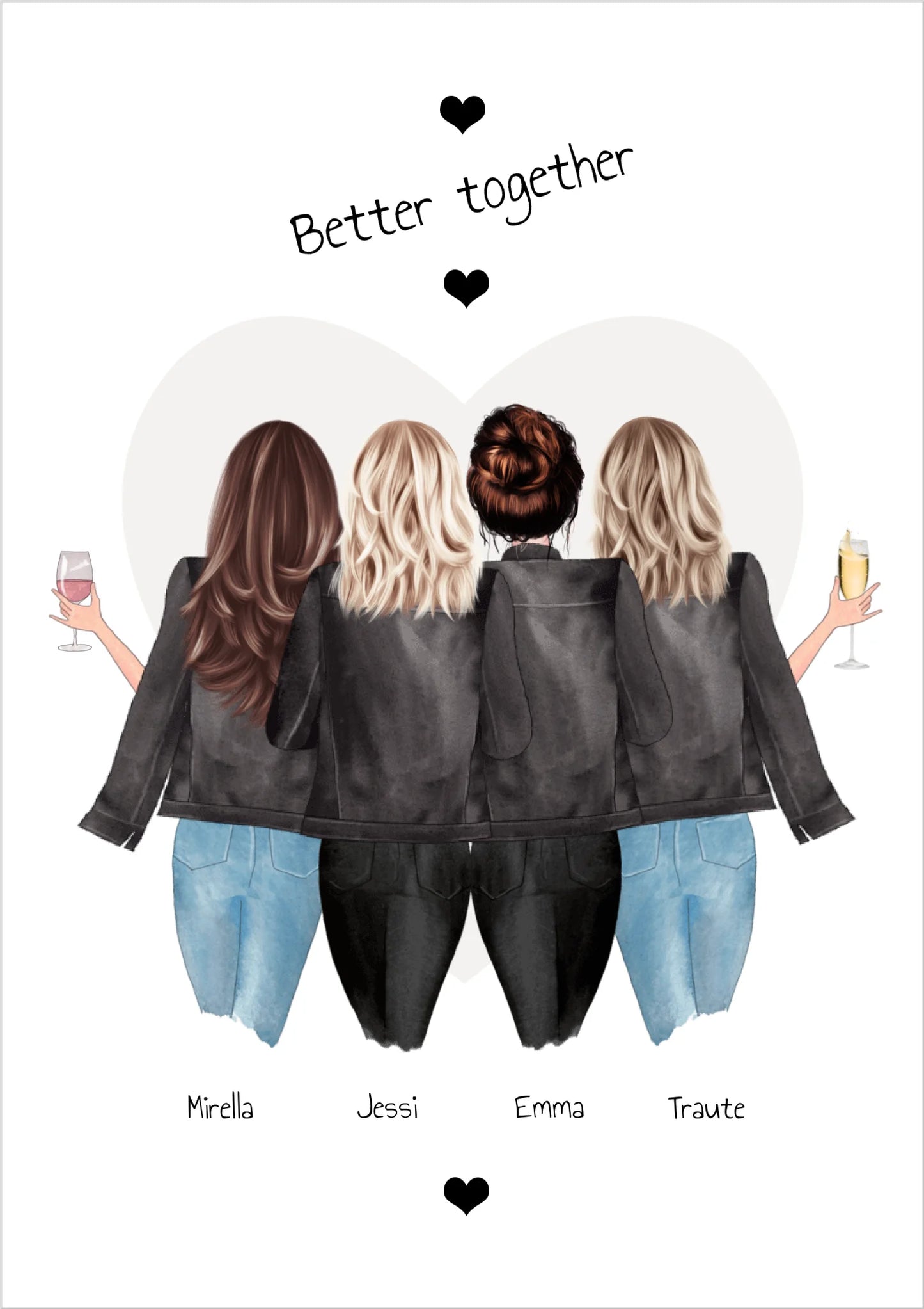 4 Freundinnen Bild | Poster Freundin Geschenk Geburtstagsgeschenk | Geburtstag beste Freundin, Schwester, Mama, Kollegin