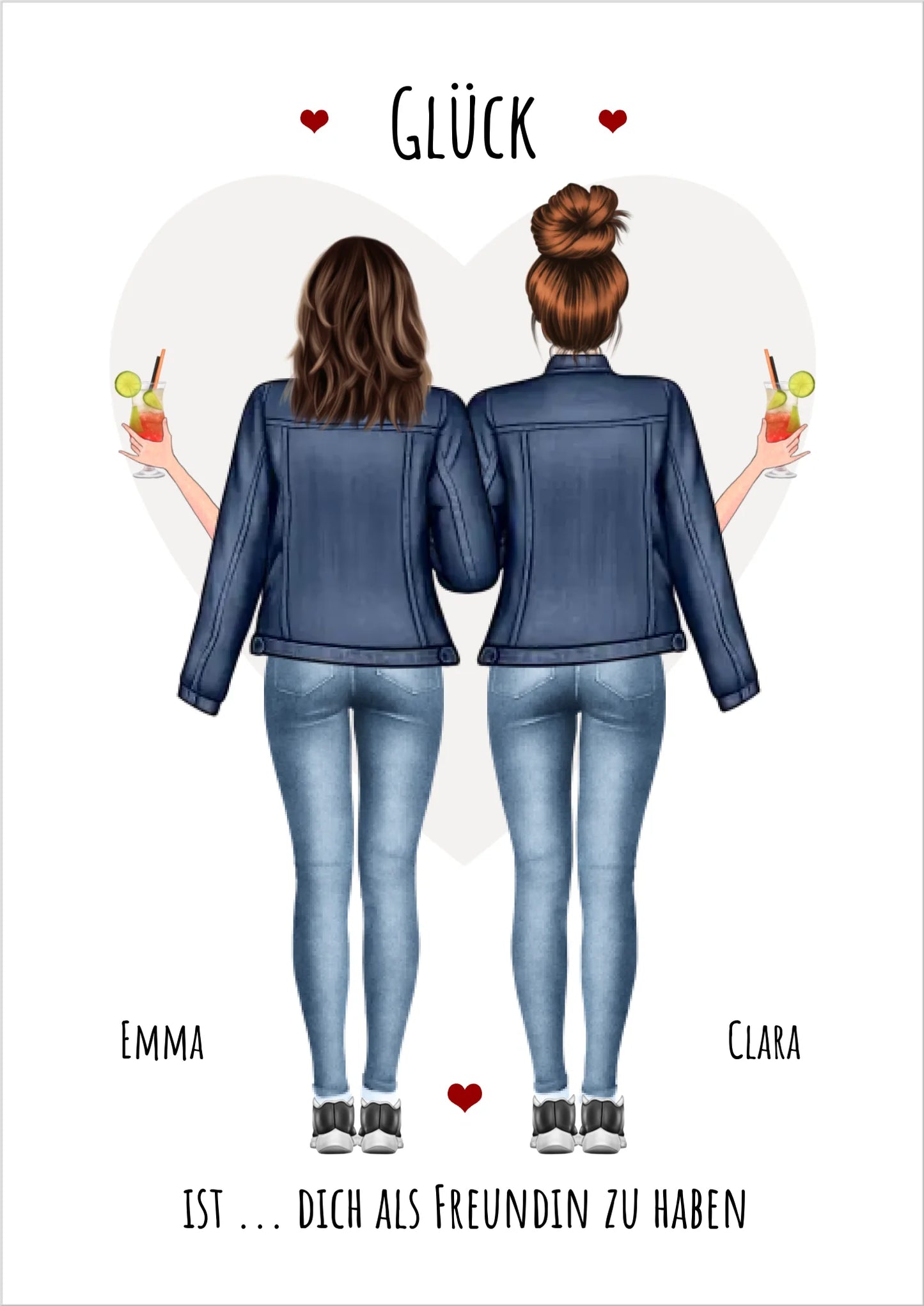 2 Freundinnen Bild | Poster beste Freundin Geschenk personalisiert für Schwester, Mama, Kollegin