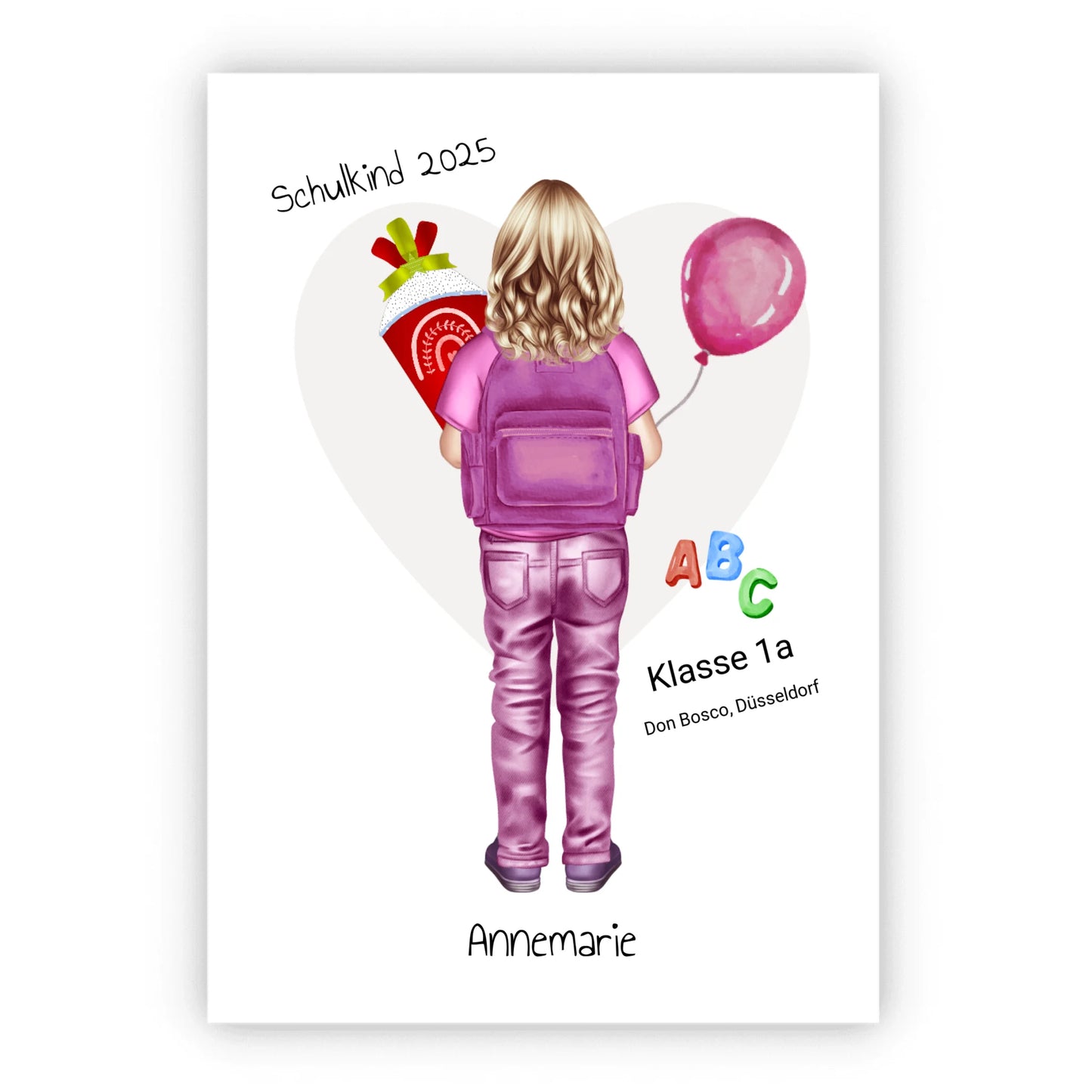 Erster Schultag 2025 - personalisiertes Poster Geschenk Mädchen zur Einschulung