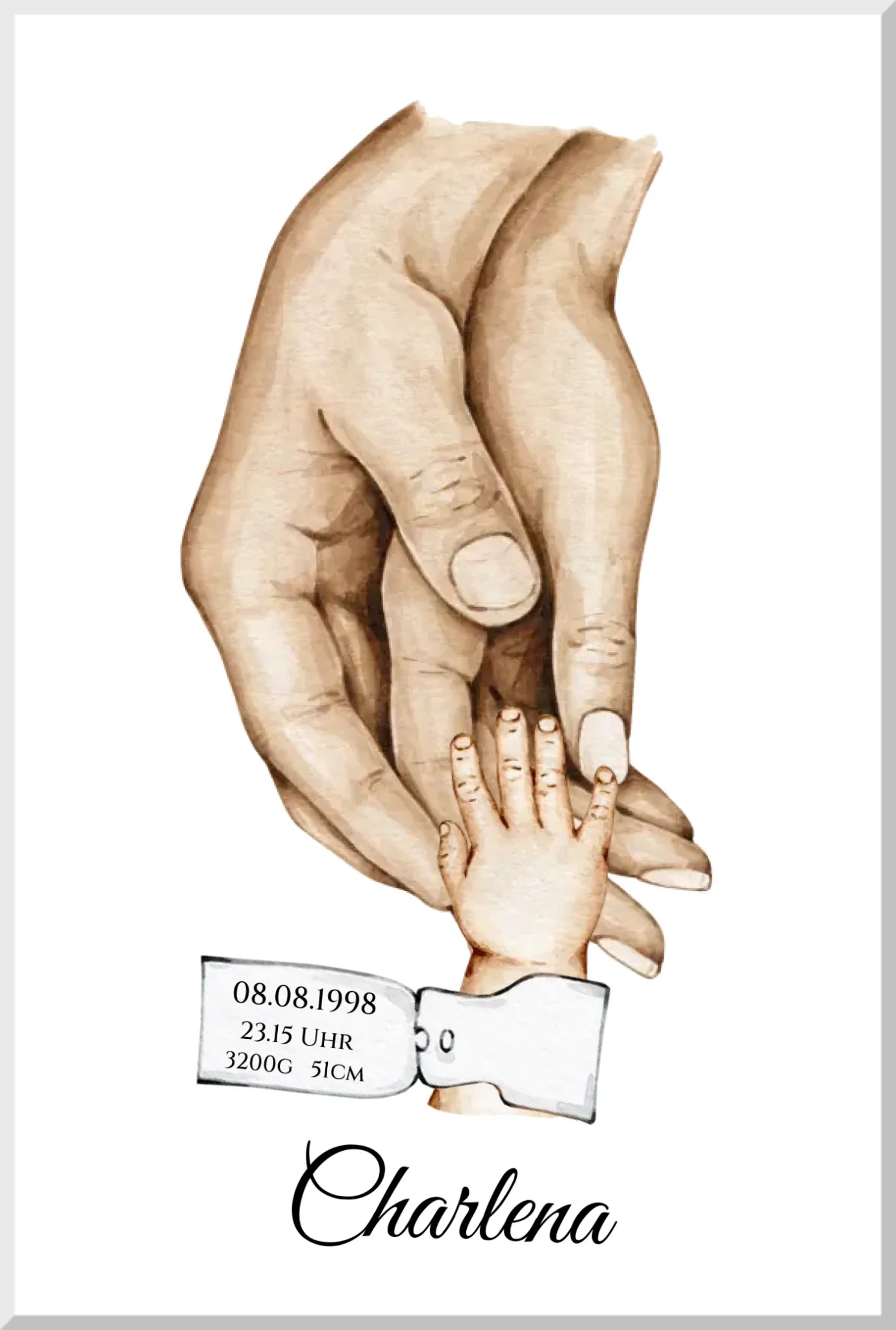 Personalisiertes Familiengeschenk als Familienposter | Geschenk Geburt mit Hände Motiv | Namen 3 Personen
