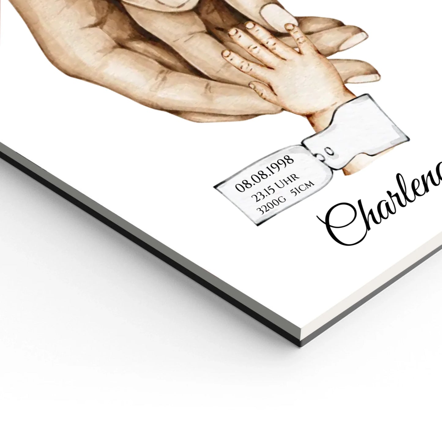 Personalisiertes Familiengeschenk als Familienposter | Geschenk Geburt mit Hände Motiv | Namen 3 Personen