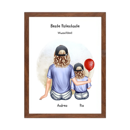 Geschenk Patentante mit Patenkind Mädchen Poster, Leinwandbild - Weihnachtsgeschenk Geburtstagsgeschenk