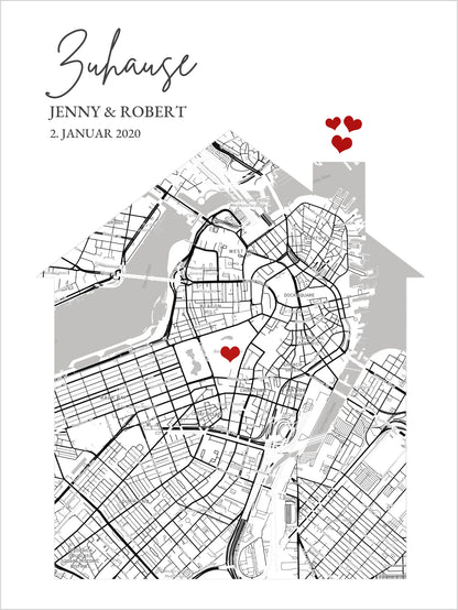 Zuhause Poster Haus personalisiertes Geschenk | Stadtkarte Einzugsgeschenk | Koordinaten Bild Richtfest copy
