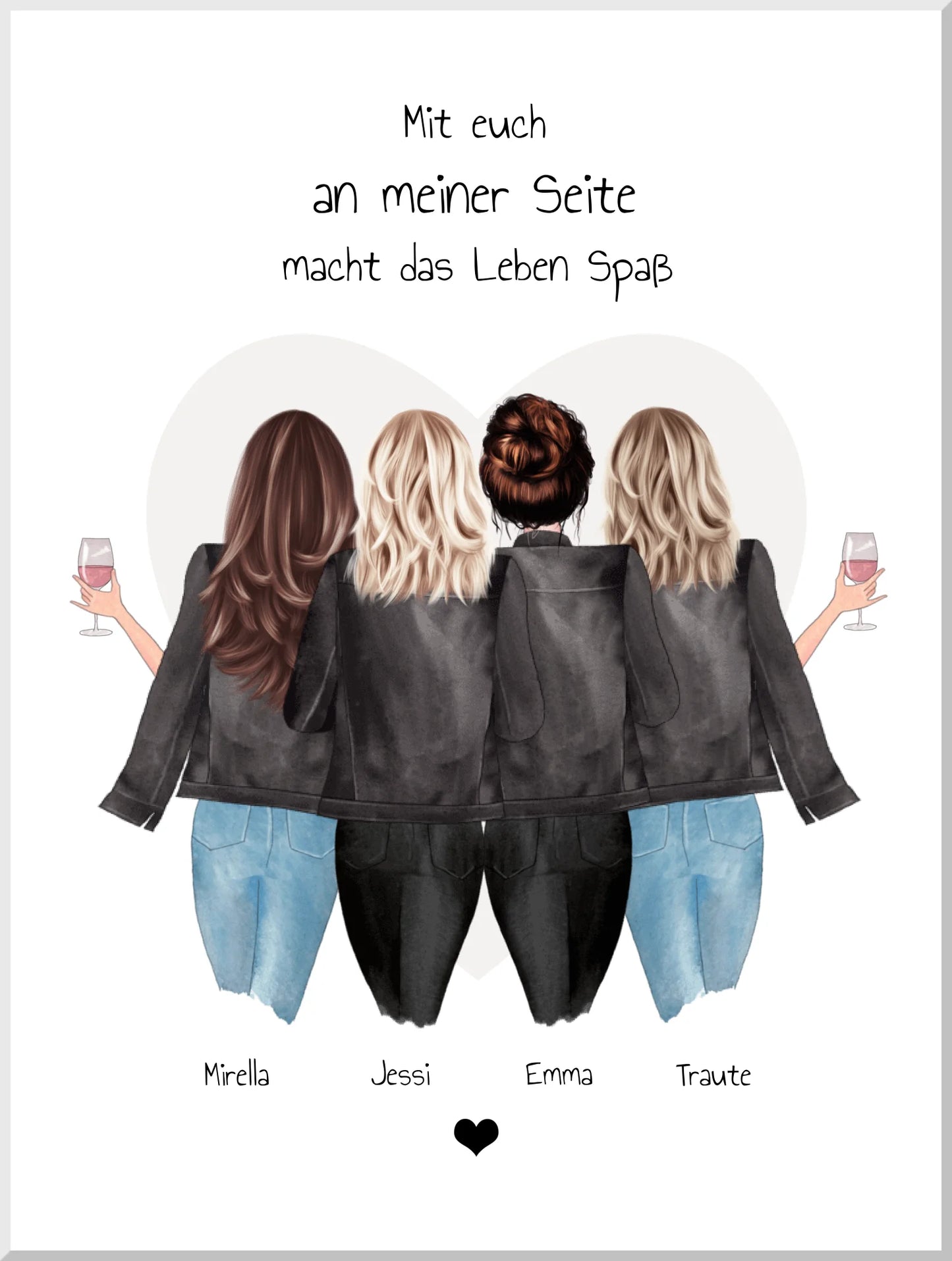 4 beste Freundinnen Poster Geschenk mit Spruch personalisiert - Beste Freundin Bild Geschenk