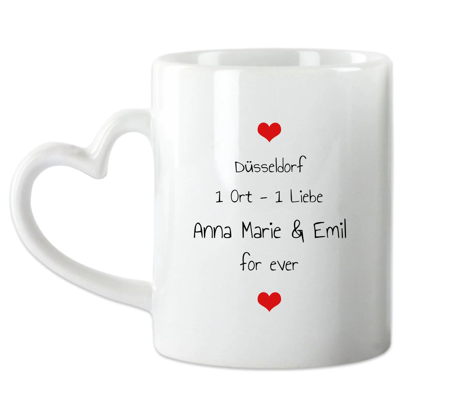 Hochzeitsgeschenk Personalisierte Tasse mit Herz - Wo alles begann - 1 Ort - Kennenlernorte