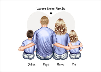 Personalisiertes Familienbild mit 2 Kindern- Geschenk Papa -Geschenk Mama -  Vatertagsgeschenk Geburtstagsgeschenk