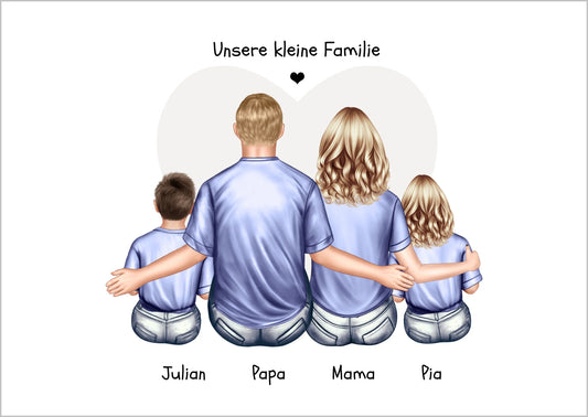 Personalisiertes Familienbild mit 2 Kindern- Geschenk Papa -Geschenk Mama -  Vatertagsgeschenk Geburtstagsgeschenk