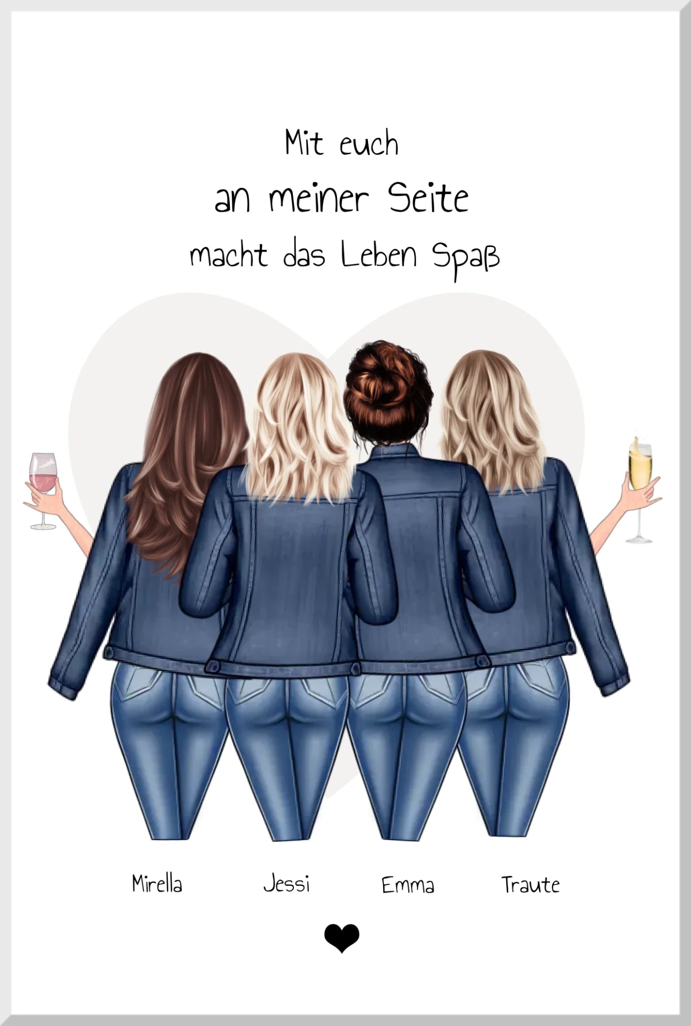 4 beste Freundinnen Poster - Personalisiertes beste Freundin Bild Geschenk - Geburtstagsgeschenk & Weihnachtsgeschenk